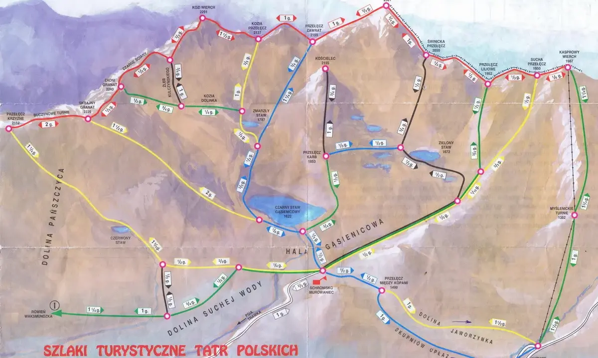Mapa turystyczna Tatr Polskich. Odkryj najpiękniejsze szlaki Tatry, od Doliny Gąsienicowej po Kozi Wierch.