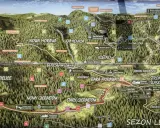 Mapa turystyczna z zaznaczonymi szlakami pieszymi i rowerowymi. Widać szczyt **czernica** 1083 m n.p.m., wsie i atrakcje.