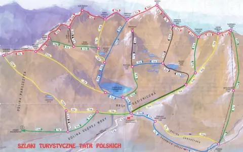Mapa turystyczna Tatr Polskich. Odkryj najpiękniejsze szlaki Tatry, od Doliny Gąsienicowej po Kozi Wierch.
