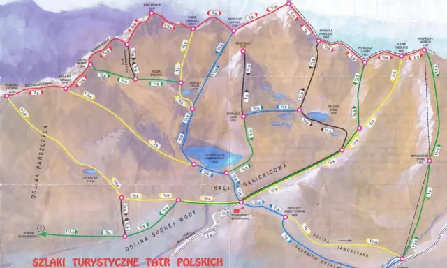 Mapa turystyczna Tatr Polskich. Odkryj najpiękniejsze szlaki Tatry, od Doliny Gąsienicowej po Kozi Wierch.